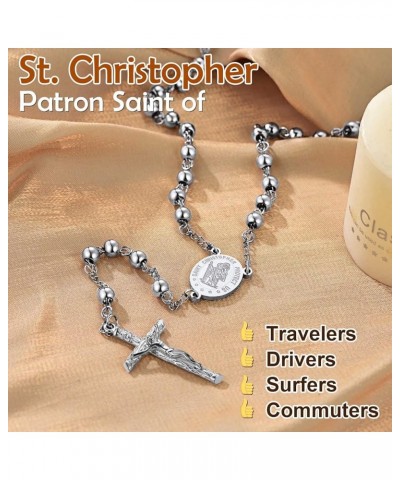 Virgin Mary/St. Christopher/St. Michael Rosary Necklace for Women, Custom Photo/Text Available-Send Gift Box Custom-St. Chris...