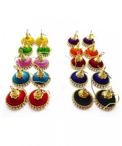 New Pearl Embellished 10 color Silk Thread Jhumki Combo $10.00 Earrings