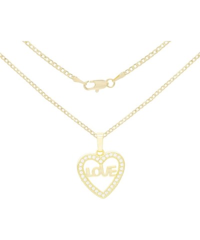 BEBERLINI Heart Cubic Zirconia Pendant 14K Gold Filled Box Rope Curb Chain Necklace Set CZ Charm Lobster Clasp Fashion Jewelr...