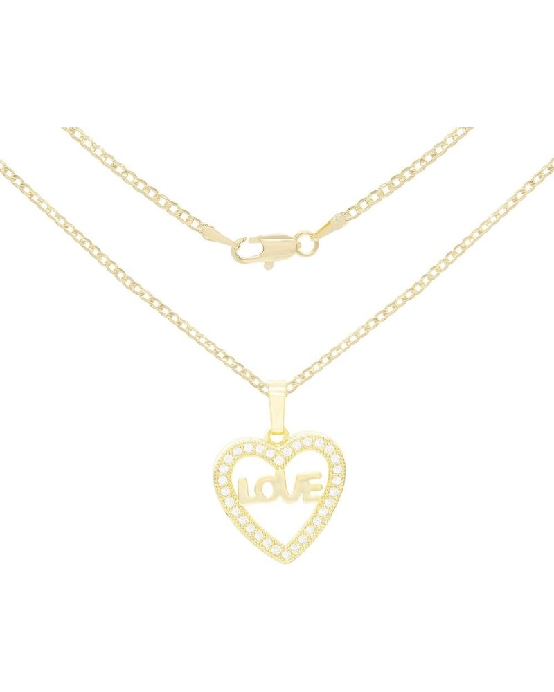 BEBERLINI Heart Cubic Zirconia Pendant 14K Gold Filled Box Rope Curb Chain Necklace Set CZ Charm Lobster Clasp Fashion Jewelr...