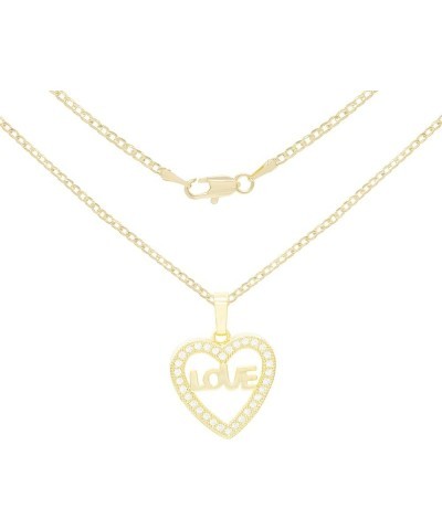 BEBERLINI Heart Cubic Zirconia Pendant 14K Gold Filled Box Rope Curb Chain Necklace Set CZ Charm Lobster Clasp Fashion Jewelr...