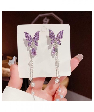 Purple Butterfly Earrings Purple Dress for Women Outfits Purple Zircon Rhinestone Stud Earrings Purple Crystal Tassel Dangle ...