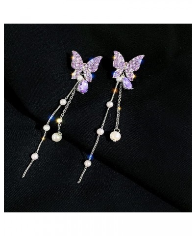 Purple Butterfly Earrings Purple Dress for Women Outfits Purple Zircon Rhinestone Stud Earrings Purple Crystal Tassel Dangle ...