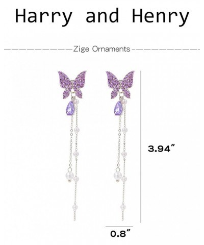 Purple Butterfly Earrings Purple Dress for Women Outfits Purple Zircon Rhinestone Stud Earrings Purple Crystal Tassel Dangle ...