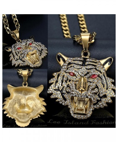 Hip Hop Tiger King Pendant Stainless Steel Layered Necklace for Men and Women, 2pcs 24'' 20'' 7mm 3mm Chain Punk Rock Couples...