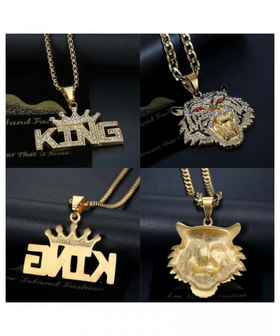 Hip Hop Tiger King Pendant Stainless Steel Layered Necklace for Men and Women, 2pcs 24'' 20'' 7mm 3mm Chain Punk Rock Couples...