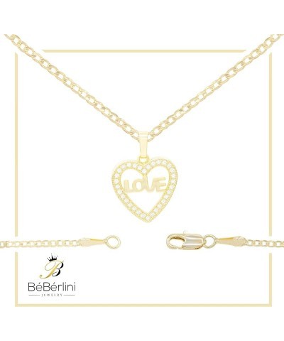 BEBERLINI Heart Cubic Zirconia Pendant 14K Gold Filled Box Rope Curb Chain Necklace Set CZ Charm Lobster Clasp Fashion Jewelr...