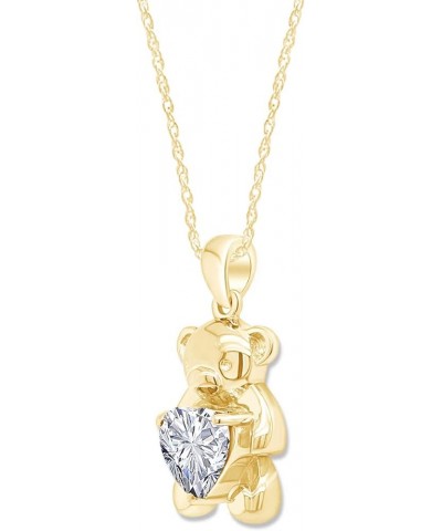 925 Sterling Silver Teddy Bear Pendant Necklace with Simulated Gemstone Love Heart Bear yellow-gold-plated-silver Cubic Zirco...