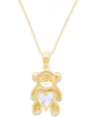 925 Sterling Silver Teddy Bear Pendant Necklace with Simulated Gemstone Love Heart Bear yellow-gold-plated-silver Cubic Zirco...