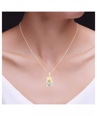 925 Sterling Silver Teddy Bear Pendant Necklace with Simulated Gemstone Love Heart Bear yellow-gold-plated-silver Cubic Zirco...