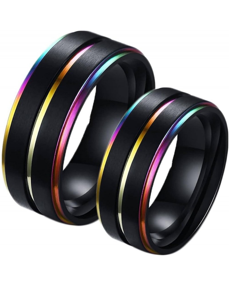 Couple Rings Set Promise Rings, Stainless Steel 8mm Black LGBT Ring with Rainbow Edges, Can Engraved Black Women 7 + Men 12 $...