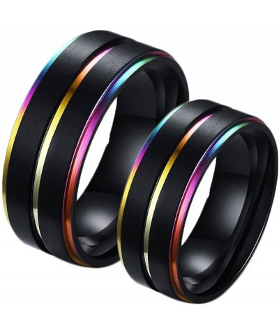 Couple Rings Set Promise Rings, Stainless Steel 8mm Black LGBT Ring with Rainbow Edges, Can Engraved Black Women 7 + Men 12 $...