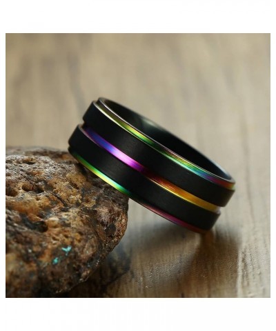 Couple Rings Set Promise Rings, Stainless Steel 8mm Black LGBT Ring with Rainbow Edges, Can Engraved Black Women 7 + Men 12 $...