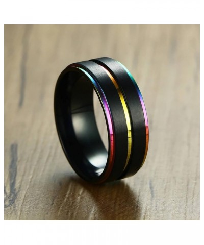 Couple Rings Set Promise Rings, Stainless Steel 8mm Black LGBT Ring with Rainbow Edges, Can Engraved Black Women 7 + Men 12 $...