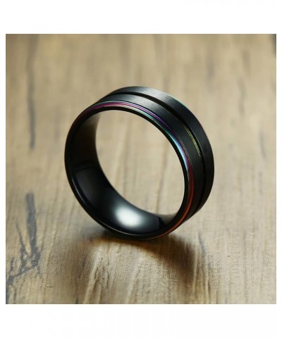 Couple Rings Set Promise Rings, Stainless Steel 8mm Black LGBT Ring with Rainbow Edges, Can Engraved Black Women 7 + Men 12 $...