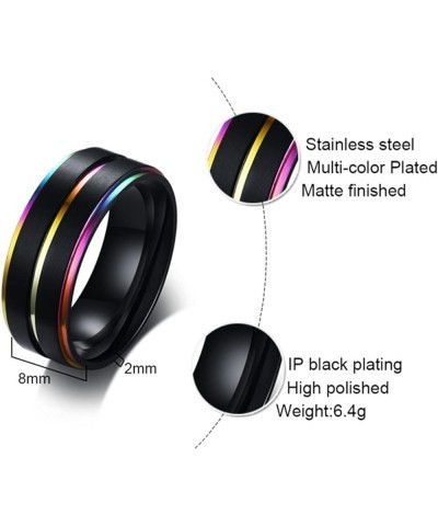 Couple Rings Set Promise Rings, Stainless Steel 8mm Black LGBT Ring with Rainbow Edges, Can Engraved Black Women 7 + Men 12 $...