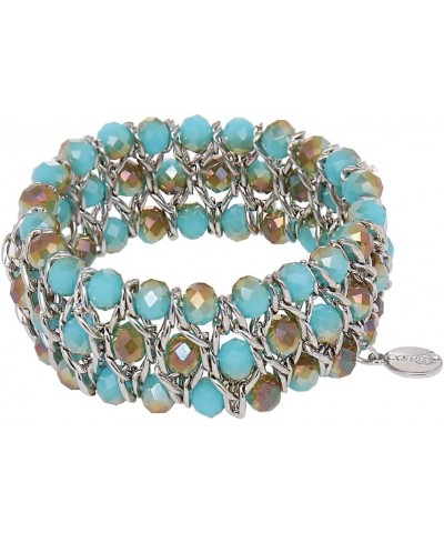 Glass Bead Crystal Wrap Bangle Bracelet with Alloy Elastic Cord Gifts for Women Emerald Blue $9.66 Bracelets