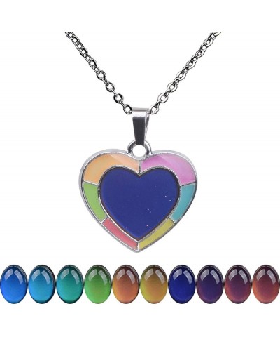 Temperature Sensing Color Changing Pendant Necklace with 19.29" Stainless Steel Rolo Chain Heart with Glow in the Dark Frame ...