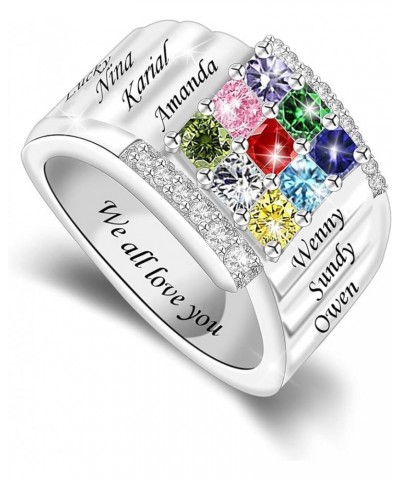 Personalized Mother Ring with 1-9 Birthstones & Names Customized Family Ring Engraved Birthstone Rings for Women Grandma Wife...