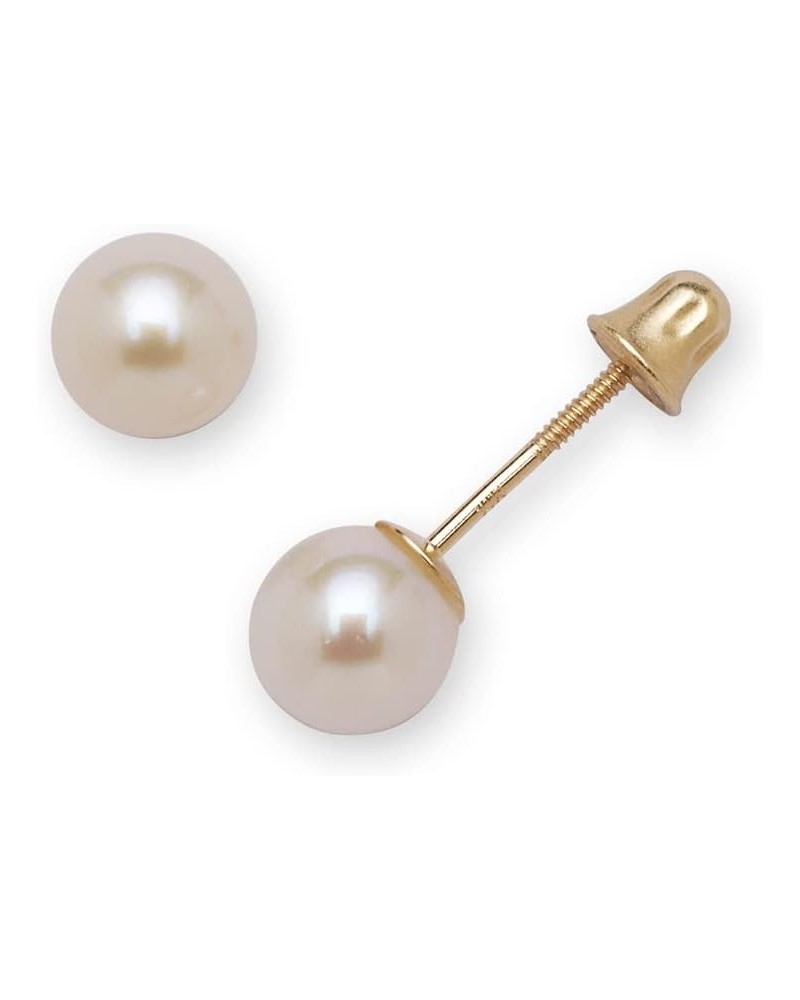 Solid 14k Yellow Gold Round Freshwater Cultured Pearl Screw-back Earrings - 3mm 4mm 5mm 6mm 7mm 8mm - Gold pearl earrings - P...