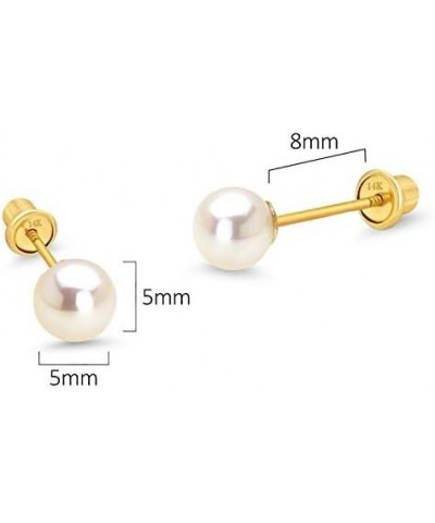 Solid 14k Yellow Gold Round Freshwater Cultured Pearl Screw-back Earrings - 3mm 4mm 5mm 6mm 7mm 8mm - Gold pearl earrings - P...