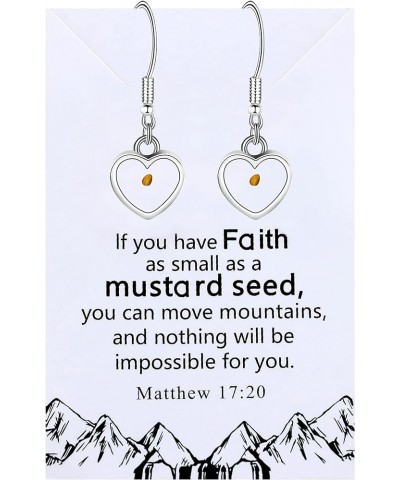 Real Mustard Seed Dangle Drop Earrings Stainless Steel Faith Religious Jewelry with Gift Box Y1564 Heart-Steel $8.99 Earrings