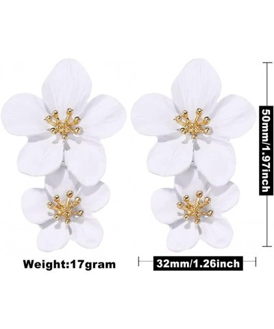 Large Metal Double Flower Matt Earring Chic Statement Dangle Drop Wedding Earrings For Women White $6.09 Earrings