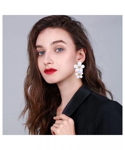 Large Metal Double Flower Matt Earring Chic Statement Dangle Drop Wedding Earrings For Women White $6.09 Earrings