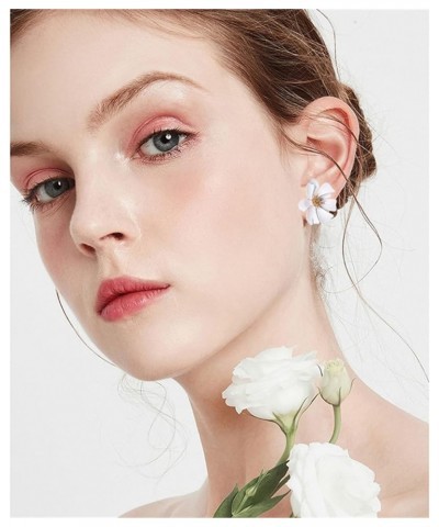 Large Metal Double Flower Matt Earring Chic Statement Dangle Drop Wedding Earrings For Women White $6.09 Earrings