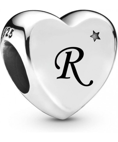 Initial A to Z Letter Heart Charm fits Pandora Moments Bracelets Alphabet Star S925 Sterling Silver Beads Family Birthday Ini...