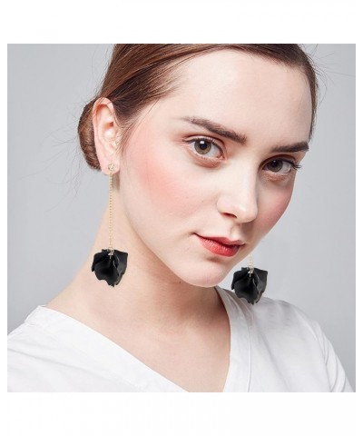 Dangle Acrylic Petal Tassel Fringe Chain Earrings Long Drop Rose Flower Statement Earrings for Women and Girls With Box Black...