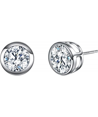 925 Sterling Silver Round Cut CZ Simple Basket Set Stud Earrings Clear 6.0 Millimeters $8.40 Earrings