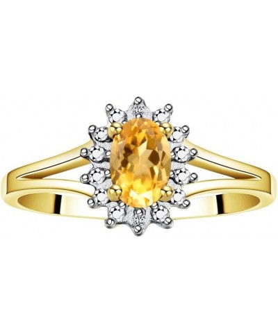 Halo Ring: Diamond Birthstone with 6X4MM Oval Gemstone - Women's Jewelry in Yellow Gold Plated Silver - Stunning Diamond Ring...