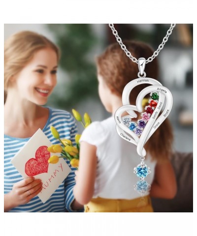 Personalized Mothers Necklaces with 1-8 Names Simulated Birthstones Necklace for Mother Personalized Love Heart Necklace Cust...