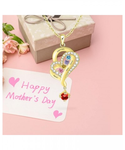 Personalized Mothers Necklaces with 1-8 Names Simulated Birthstones Necklace for Mother Personalized Love Heart Necklace Cust...