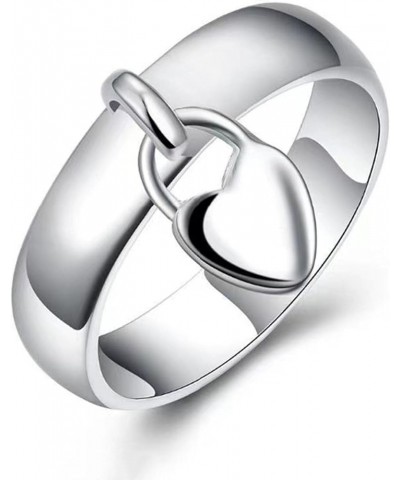 925 Sterling Silver Adjustable Layered Chain Ring, Party Rings For Women One Size Heart Lock Ring 9 $3.89 Rings