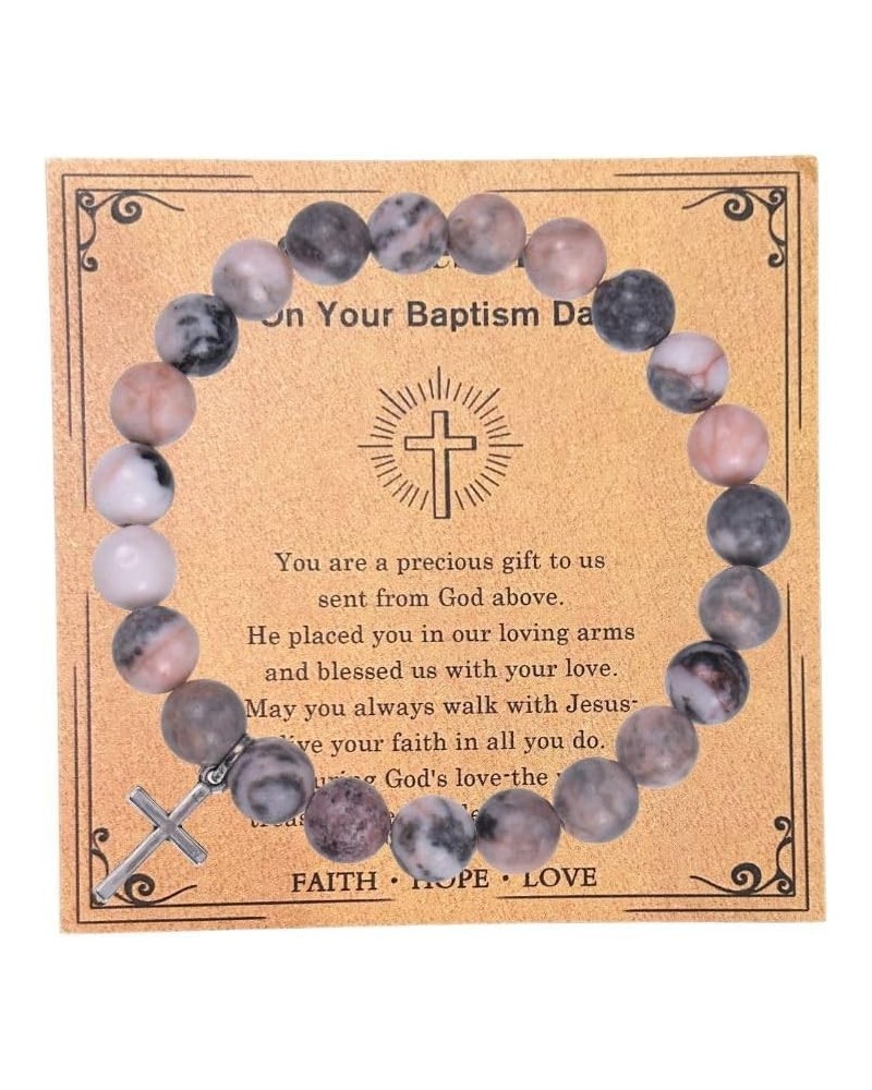 Christian Gifts for Women Men, Inspirational Gifts Natural Stone Cross Bracelet with Card, Catholic Religious Gifts for Women...