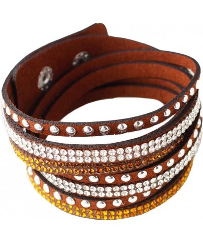 Leather Wrap Bracelets Rhinestone and Muti-Colour Beads Cuff Bangle, Charm Multilayer Bracelet Women Jewelry Brown $5.53 Brac...