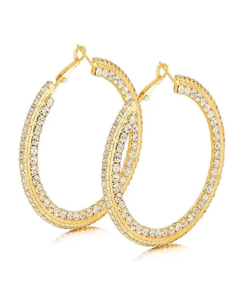 Gold Hoop Earrings For Women Larg Rhinestone Gold Hoop Earrings Crystal Stainless Steel Hoop Earring For Gril Hypollergenic J...