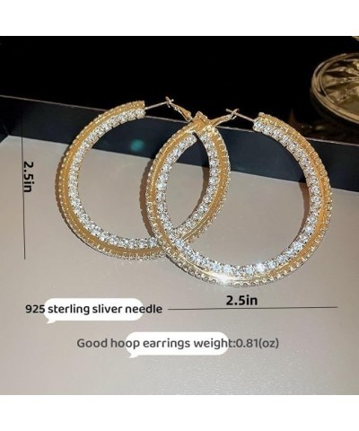 Gold Hoop Earrings For Women Larg Rhinestone Gold Hoop Earrings Crystal Stainless Steel Hoop Earring For Gril Hypollergenic J...