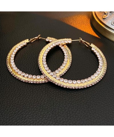 Gold Hoop Earrings For Women Larg Rhinestone Gold Hoop Earrings Crystal Stainless Steel Hoop Earring For Gril Hypollergenic J...