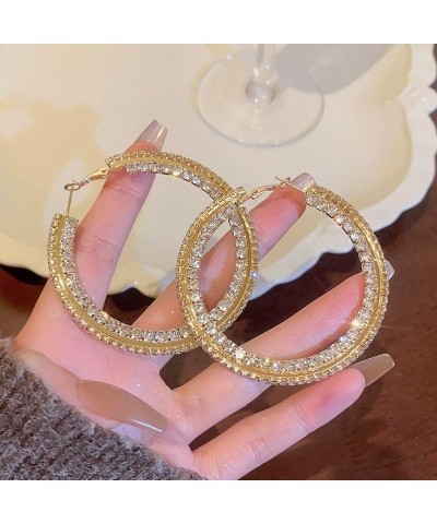 Gold Hoop Earrings For Women Larg Rhinestone Gold Hoop Earrings Crystal Stainless Steel Hoop Earring For Gril Hypollergenic J...