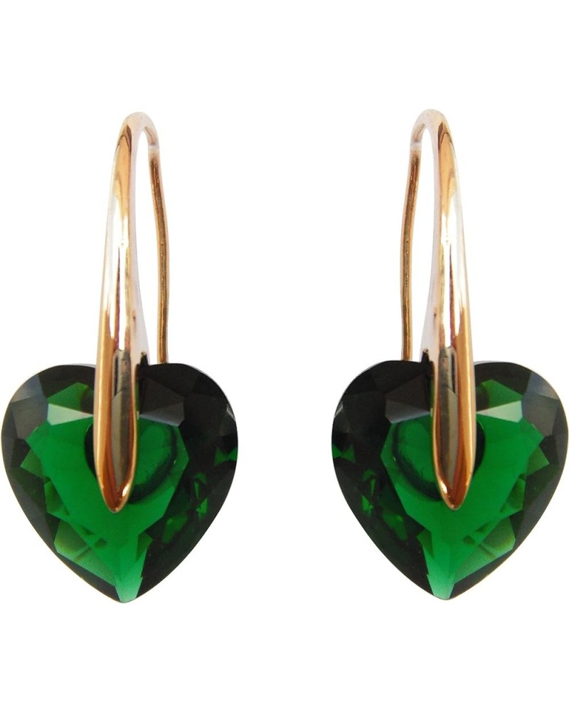 18k Yellow Gold Plated Heart Zircon Crystal Dangle Drop Earrings Green $8.50 Earrings