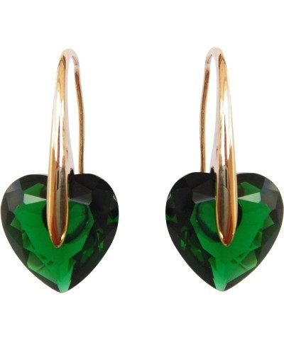 18k Yellow Gold Plated Heart Zircon Crystal Dangle Drop Earrings Green $8.50 Earrings