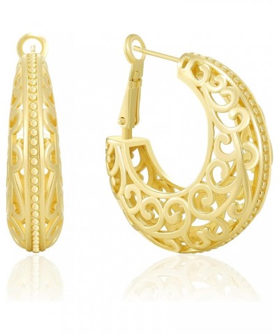 Gold Filigree Earrings for Women | 18K Gold Plated Hollow Out Link Mesh Braided Filigree Hoop Earrings 8 $8.09 Earrings