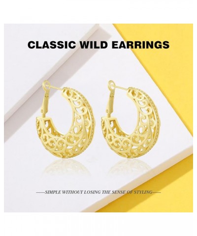 Gold Filigree Earrings for Women | 18K Gold Plated Hollow Out Link Mesh Braided Filigree Hoop Earrings 8 $8.09 Earrings