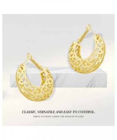 Gold Filigree Earrings for Women | 18K Gold Plated Hollow Out Link Mesh Braided Filigree Hoop Earrings 8 $8.09 Earrings