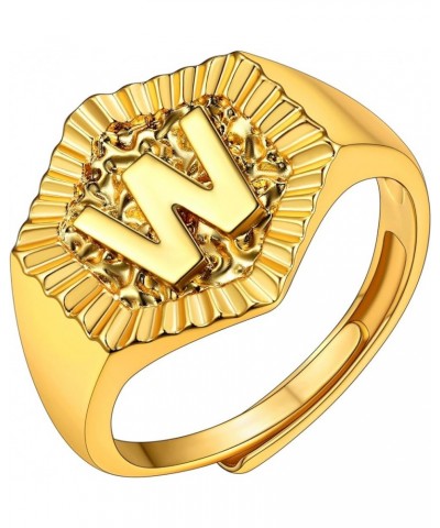 Gold Initial Letter Signet Ring, GoldChic Jewelry Women Trendy Statement Rings Women's Initials Ring for Party Letter W $10.3...