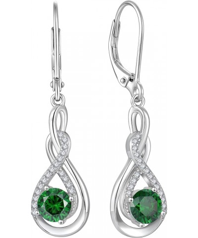 Infinity Dangle Earrings 925 Sterling Silver Twist Earrings Gemstone Celtic Knot Lever Jewelry for Women 05-emerald-May $27.3...