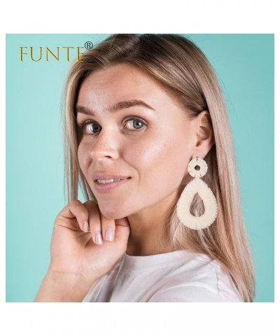 Raffia Earrings For Women 2023 Dangle Earrings Raffia Hoop Drop Earrings Beach Earrings For Women Big Boho Summer Earrings Ha...